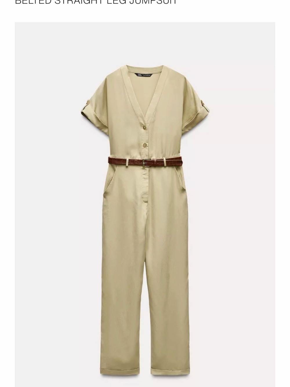 Zara Beige Utility Jumpsuit with Brown Belt